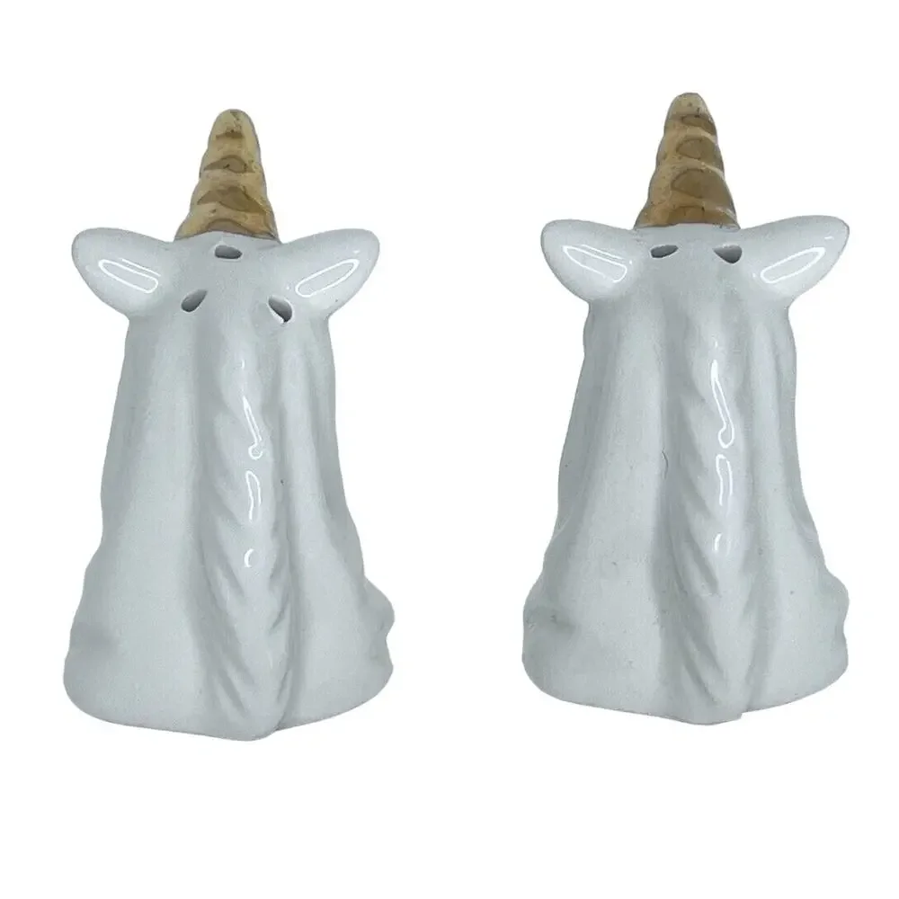 Porcelain Unicorn Salt & Pepper Shakers with Gold Horns, Whimsical Decor Vintage